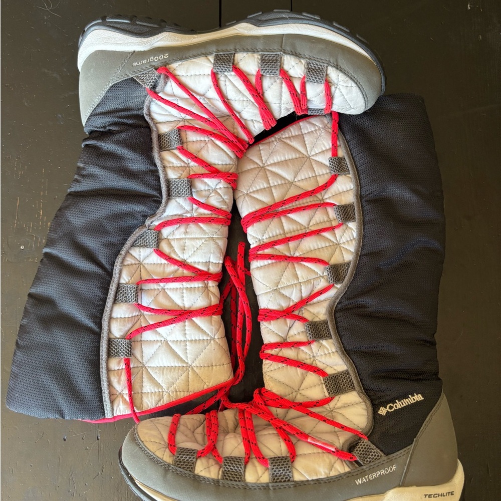 Columbia Gray and Red Waterproof Winter Boots